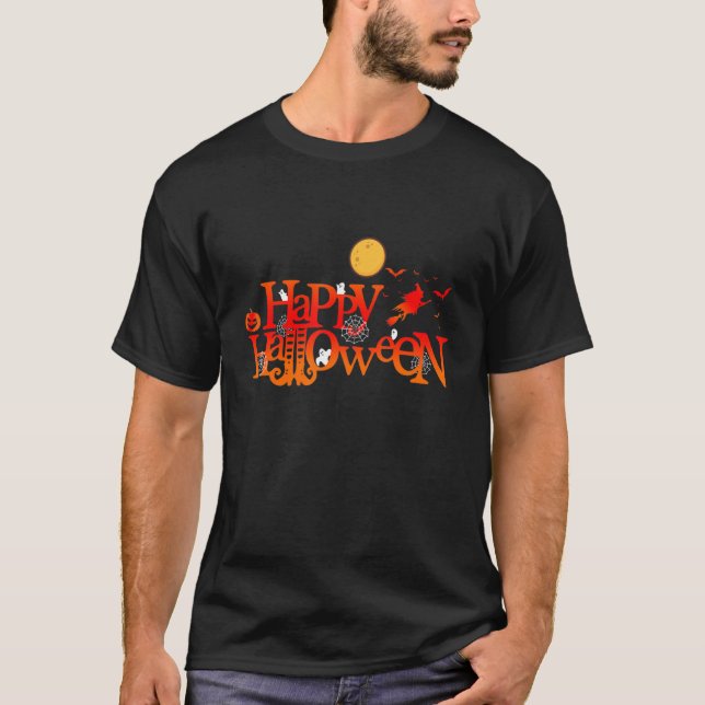 Roligt Halloween Night Bus eller godis Witch Ridin T Shirt (Framsida)