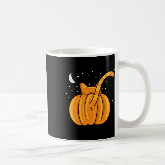 Roligt Halloween-Orange-fliken Kattknapp Pumpkin Kaffemugg (Höger)