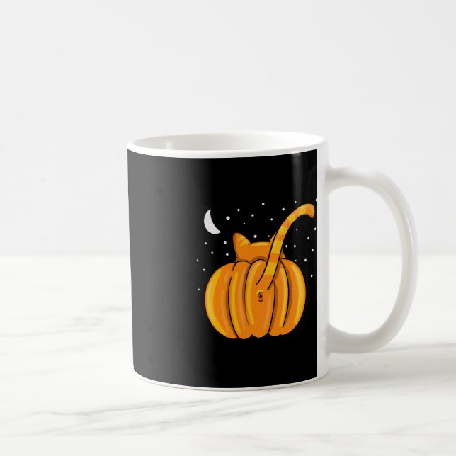 Roligt Halloween-Orange-fliken Kattknapp Pumpkin Kaffemugg (Höger)