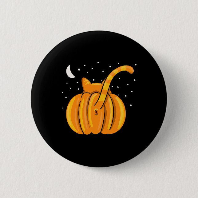 Roligt Halloween-Orange-fliken Kattknapp Pumpkin Knapp (Framsida)