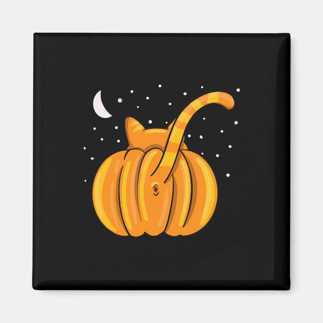 Roligt Halloween-Orange-fliken Kattknapp Pumpkin Magnet (Framsidan)