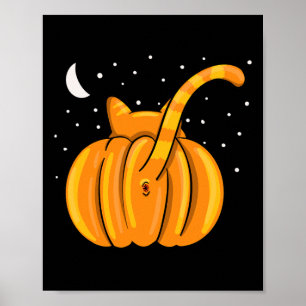 Roligt Halloween-Orange-fliken Kattknapp Pumpkin Poster