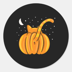 Roligt Halloween-Orange-fliken Kattknapp Pumpkin Runt Klistermärke