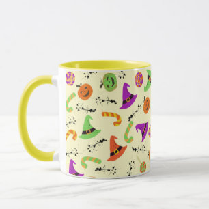 Roligt Halloween Patternated Gult Background Mugg