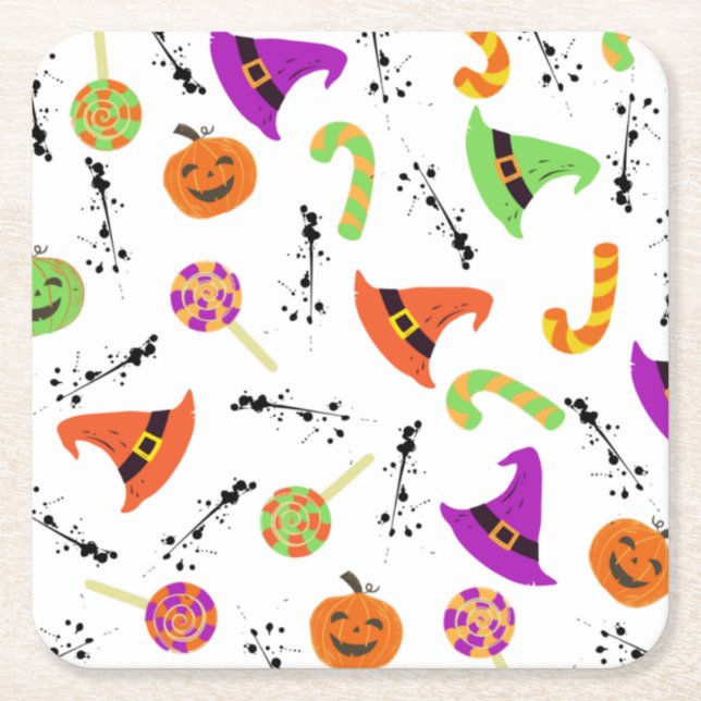 Roligt Halloween Patterned White Underlägg Papper Kvadrat (Framsidan)