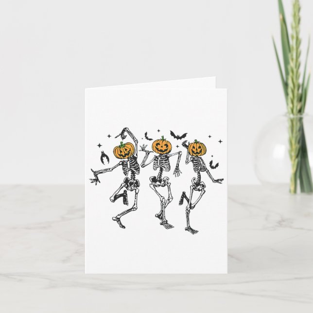 Roligt Halloween Pumpkin Dancing Skeleton Costume  Kort (Framsida)