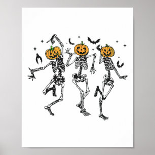 Roligt Halloween Pumpkin Dancing Skeleton Costume Poster