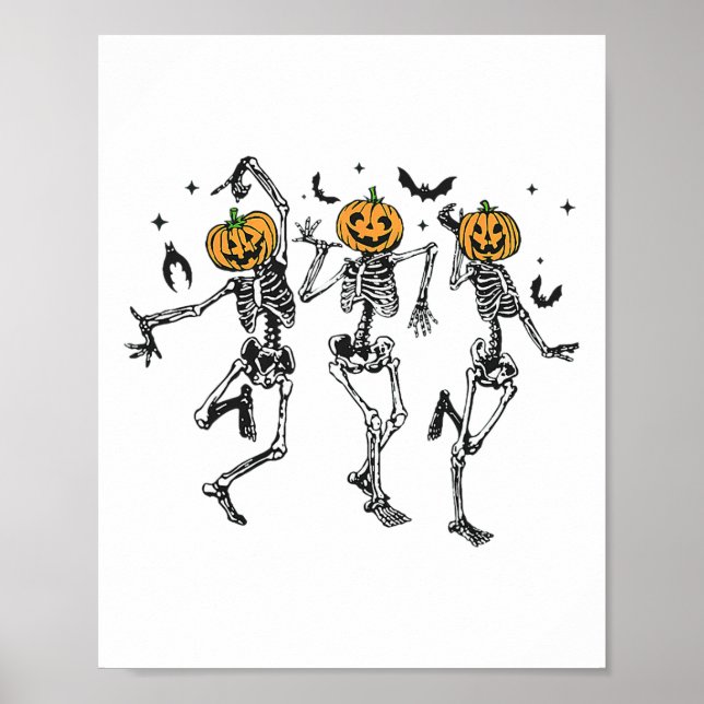Roligt Halloween Pumpkin Dancing Skeleton Costume  Poster (Framsidan)