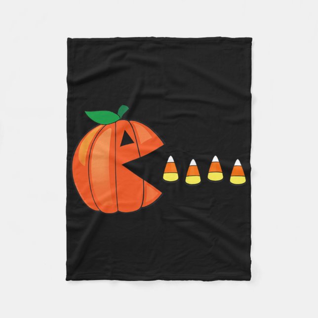 Roligt Halloween Pumpkin Eating Candy corn Fleecefilt (Framsidan)
