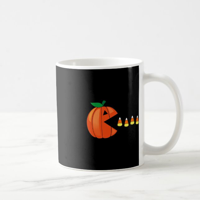 Roligt Halloween Pumpkin Eating Candy corn Kaffemugg (Höger)