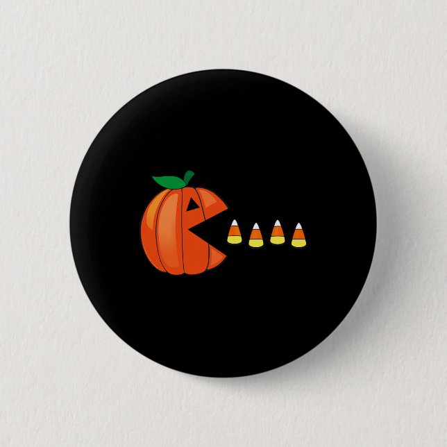 Roligt Halloween Pumpkin Eating Candy corn Knapp (Framsida)