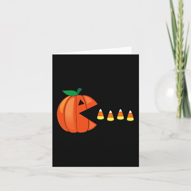 Roligt Halloween Pumpkin Eating Candy corn Kort (Framsida)