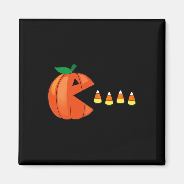 Roligt Halloween Pumpkin Eating Candy corn Magnet (Framsidan)