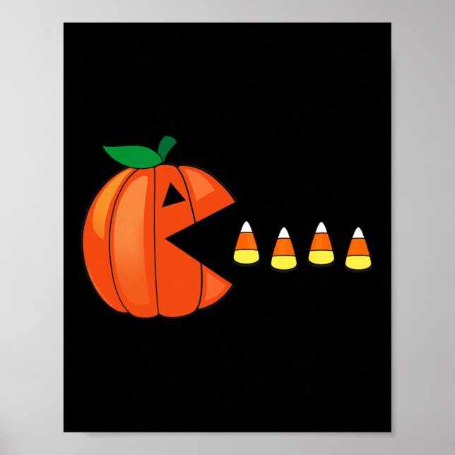 Roligt Halloween Pumpkin Eating Candy corn Poster (Framsidan)