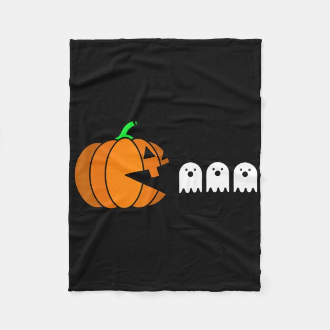 Roligt Halloween Pumpkin Eating Ghost Fleecefilt (Framsidan)