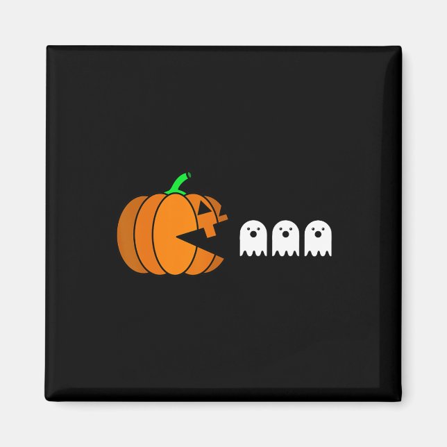 Roligt Halloween Pumpkin Eating Ghost Magnet (Framsidan)