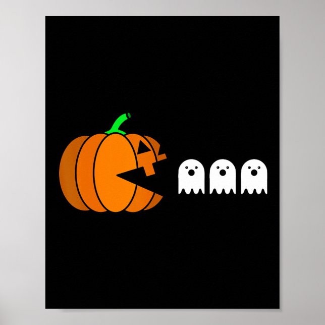 Roligt Halloween Pumpkin Eating Ghost Poster (Framsidan)