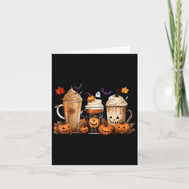 Roligt Halloween Pumpkin Spice Latte Coffee Fall W Kort (Framsida)