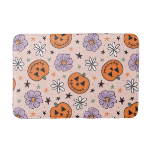 Roligt Halloween Pumpkins and Flowers Mönster Badrumsmatta