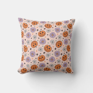 Roligt Halloween Pumpkins and Flowers Mönster Kudde