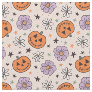 Roligt Halloween Pumpkins and Flowers Mönster Tyg