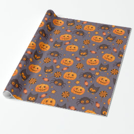 Roligt Halloween Pumpkins Mönster Lila Background Presentpapper