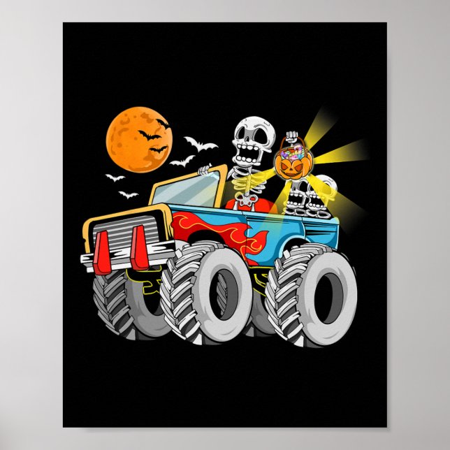 Roligt Halloween Skeleton Monster-lastbil Kids Boy Poster (Framsidan)