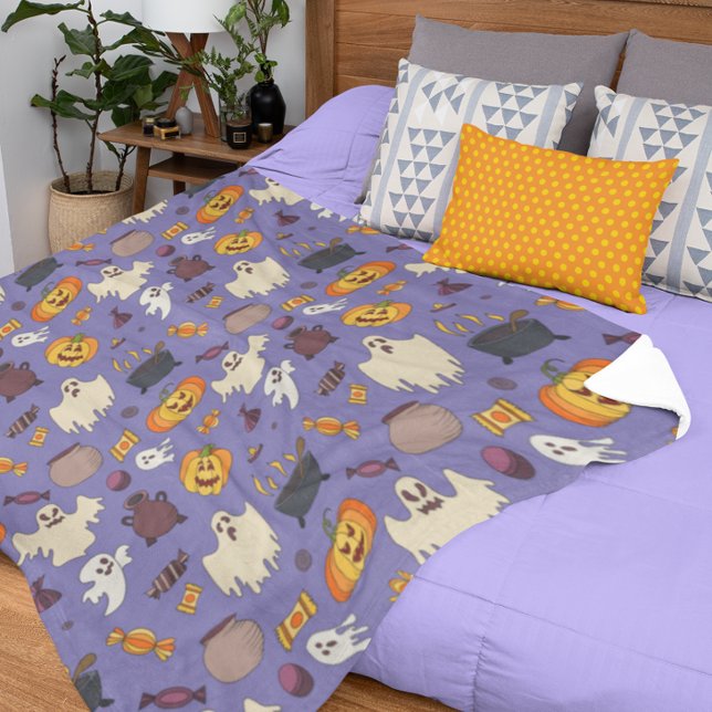 Roligt Halloween Spöken Lila Mönster Fleecefilt (Skapare uppladdad)