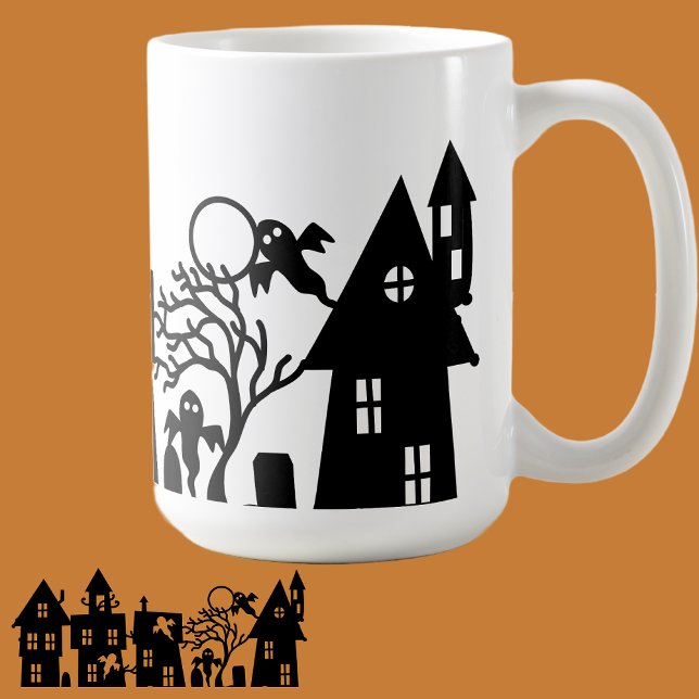 Roligt Halloween Spooky Village Kaffemugg (Fun Halloween spooky village mug)
