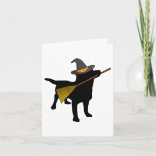Roligt Halloween Svart lab Hund Cute Witch Hat Bro Kort