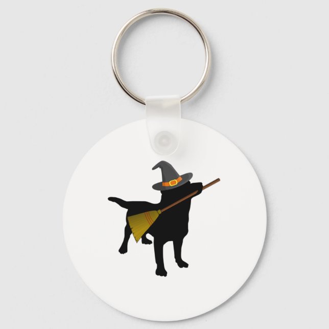 Roligt Halloween Svart lab Hund Cute Witch Hat Bro Nyckelring (Framsida)