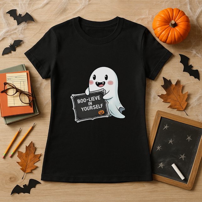 Roligt Halloween Teacher BOO-LIEVE i Yourself Ghos T Shirt (Skapare uppladdad)