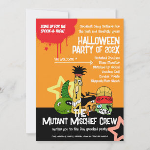 Roligt Halloween- tecknat muterade monster Zom Inbjudningar