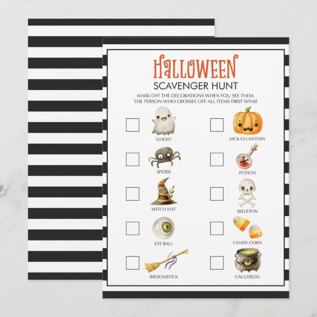 Roligt Halloween Théed Scavenger Hunt för barn (Fram/baksida)