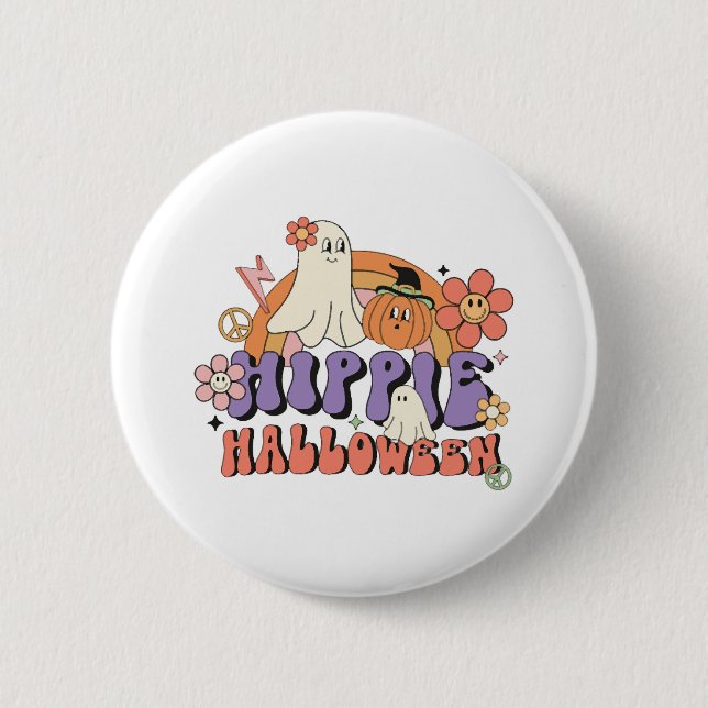 Roligt Halloween utformar Hippie Halloween Retro Knapp (Framsida)