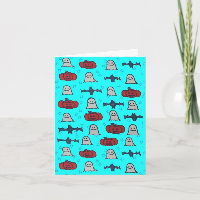 Roligt Halloween-utskrift på Blue Kort (Framsida)