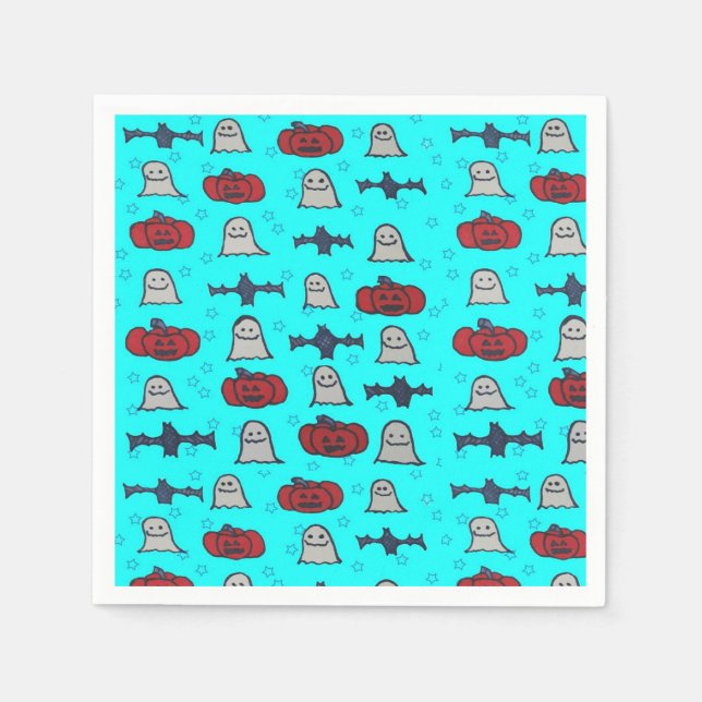 Roligt Halloween-utskrift på Blue Pappersservett (Framsidan)
