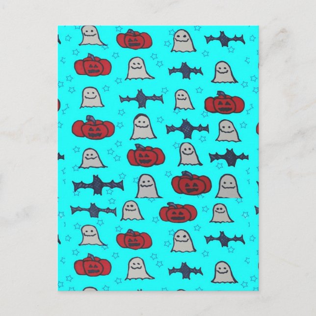 Roligt Halloween-utskrift på Blue Vykort (Framsida)