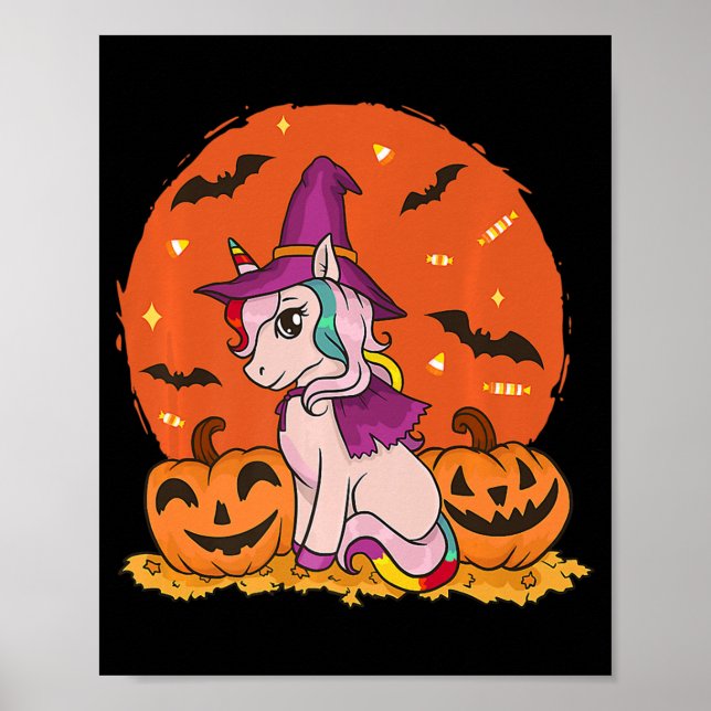 Roligt Halloween Witchy Unicorn Cute Witch Pumpkin Poster (Framsidan)