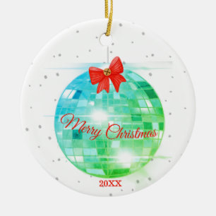 Roligt Hälsning vid jul Disco Boll Merry Julgransprydnad Keramik