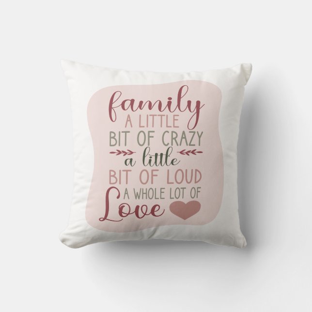 Roligt Hand Lettered Dusty Rosa Family Quote Kudde (Framsida)