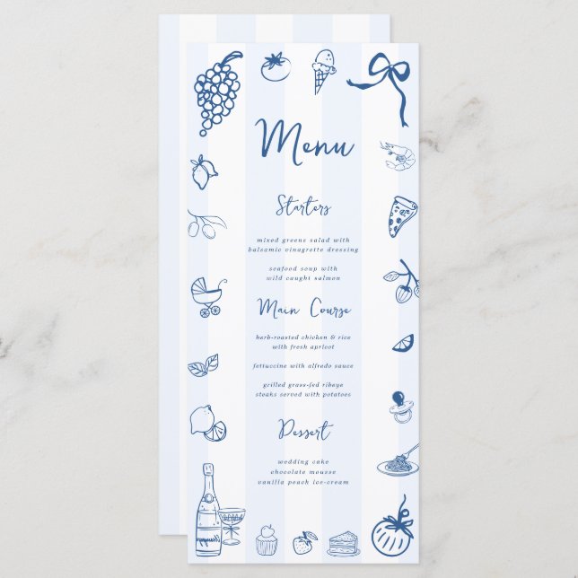 Roligt Hand plockade Blue Rand italiensk meny (Fram/baksida)