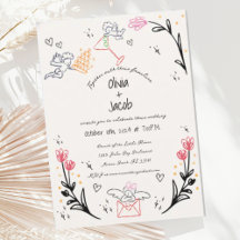 Roligt Hand plockade Cupid Wildblomskribble Bröllo
