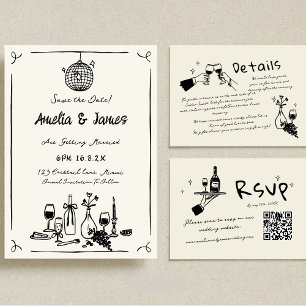 Roligt Hand plockade Spara datumet Quirky bröllop Inbjudningar