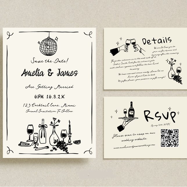 Roligt Hand plockade Spara datumet Quirky bröllop Inbjudningar (Skapare uppladdad)