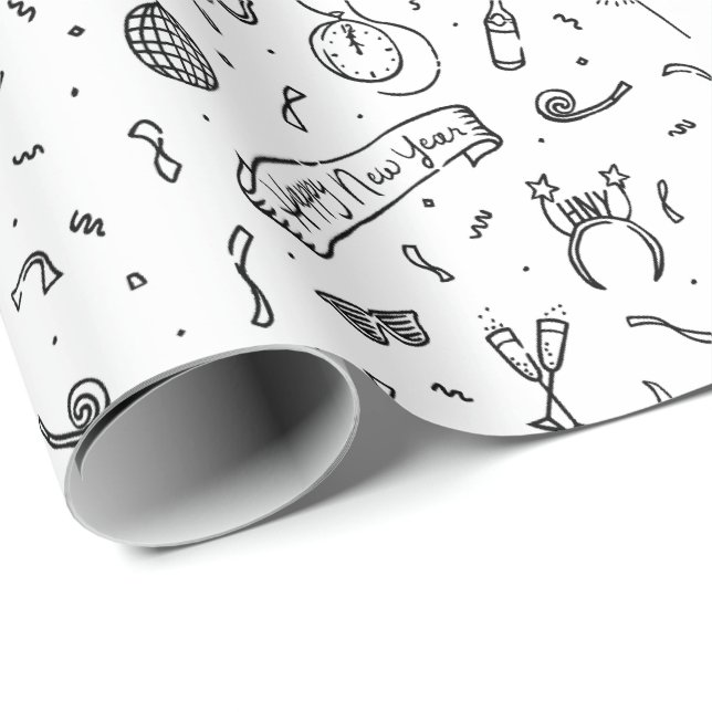 Roligt, handillustrerade motiv för nya år presentpapper (Rullad Hörn)
