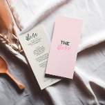 Roligt Handskriven färglös pastel sommartid Bröllo Meny<br><div class="desc">En färglös funky,  en modern meny för peach gult bröllop. Med chicens malldesign av boho vintage söt rosa bakgrund och grönt fet typografi .Perfekt och matchande med hela sviten.</div>