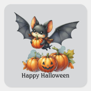 Roligt Happy halloween anpassadet Fladdermus Fyrkantigt Klistermärke