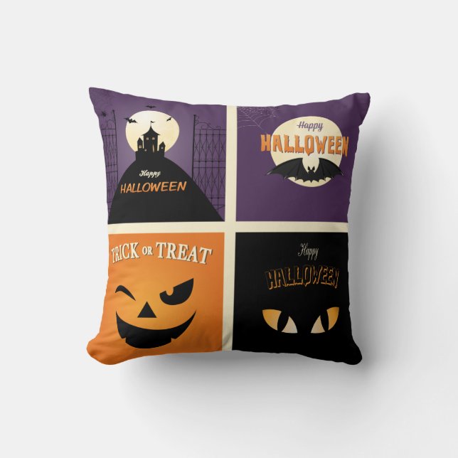 Roligt Happy halloween Black & Orange Kudde (Framsida)