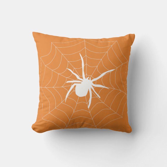 Roligt Happy halloween Black & Orange Spindelnät Kudde (Framsida)